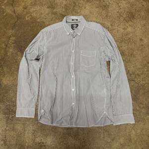 L.O.G.G. by H&M Men's Blue and White Striped Long Sleeve Button-Down Shirt